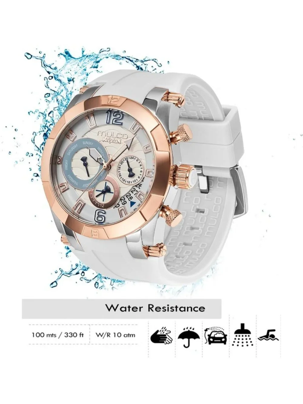 Women's White Rose Gold Large Face Waterproof Stainless Steel Quartz Watches